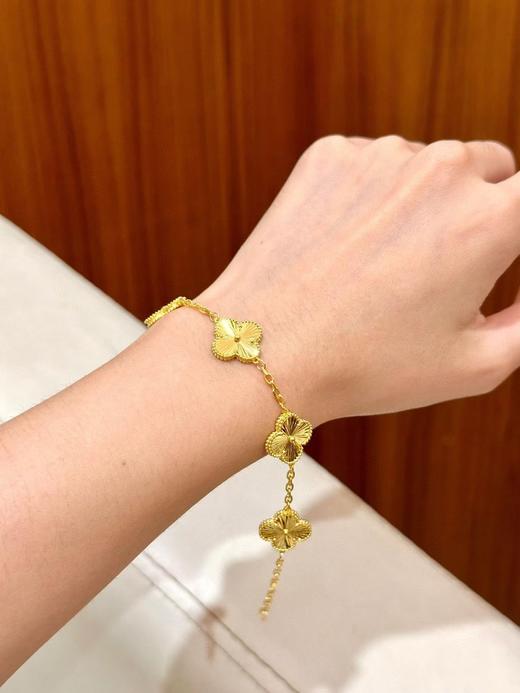 镀金固色镭射金幸运四叶草五花手链 商品图0