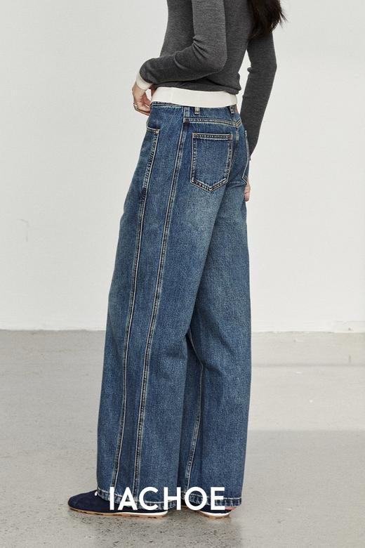 棉仓3561519004-秋季直筒显瘦复古超模裤牛仔裤  设计双裁线拼裁阔腿裤 商品图4