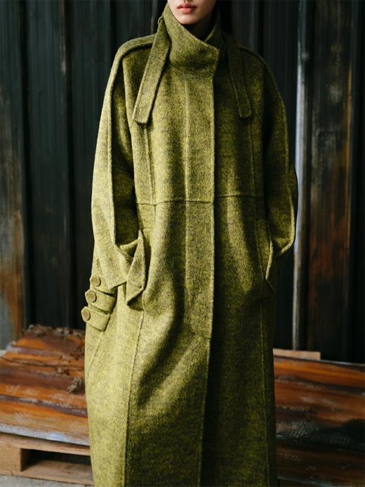 LIYIHAN 24冬绵羊毛简约宽松立领双面呢长款大衣外套高级复古感 商品图3