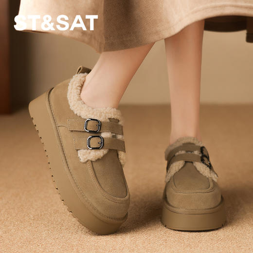 星期六百搭双扣带泰迪毛边厚底棉鞋SSC4118F49 商品图2