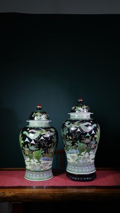 黑地素三彩将军罐 商品图0