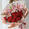【幸福平安】19枝红色康乃馨➕3枝多头粉百合➕新鲜配花配叶，精品大气时尚花束 商品缩略图1