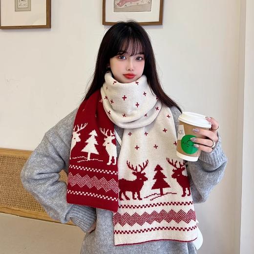 圣诞节礼物元旦新年送女友围巾节日礼物围巾小鹿款男女冬季日系百搭三色围脖学生保暖针织围巾 商品图3