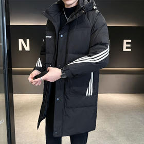 【YW】无忧购韩版休闲百搭三条杠90%白鸭绒男士中长款羽绒服620（截单后7天发货)