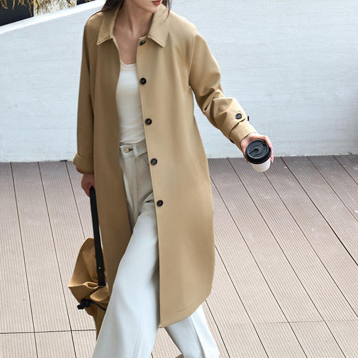 【顺丰包邮】13327 洛诗琳时髦秋冬利器通勤简约翻领长款风衣外套5035 商品图0