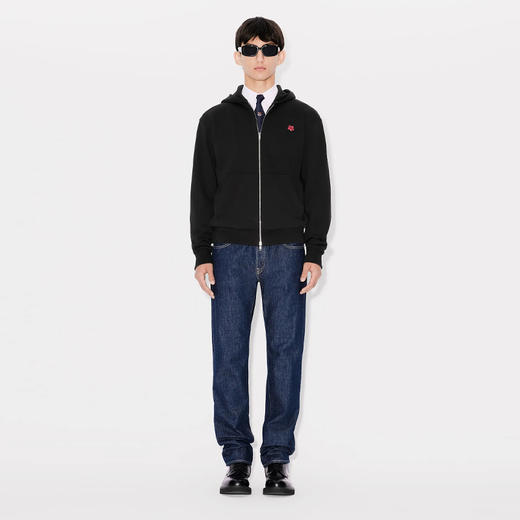 KENZO 高田贤三 男士小海棠花刺绣徽标拉链连帽卫衣 黑色 FE65 SW225 4MF 99J 商品图3