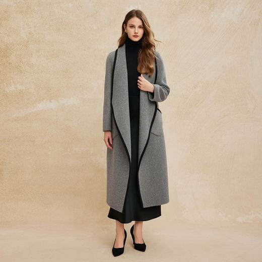 PH956斯尔丽24新款撞色设计翻领长款简约时尚休闲羊毛大衣 商品图3
