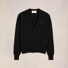 AMI 男士徽标提花经典美利奴羊毛针织开衫 黑色 BFHKC001 001 001