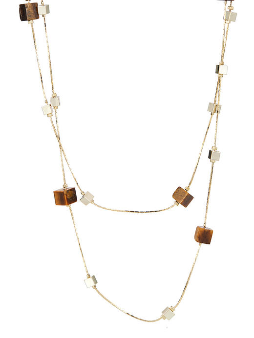 Oflye潮流饰品 美拉德复古虎眼石双层项链秋冬叠戴新款轻奢小众高级感毛衣链 商品图6