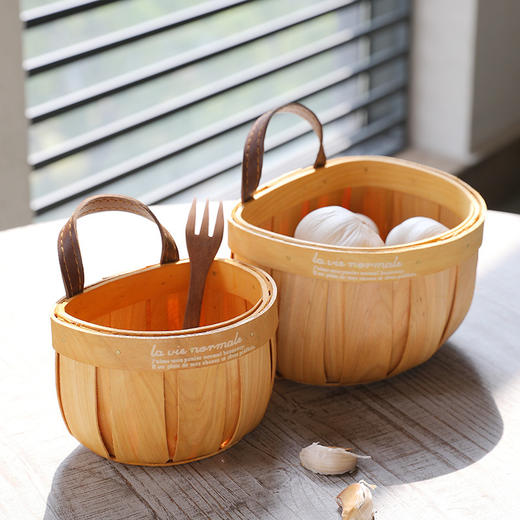 【蜜糖色】娜家壁挂竹编葱姜蒜收纳筐 商品图0