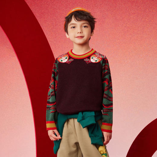 年衣2025年【蛇么都旺】童装儿童毛衣针织衫冬装打底衫男女童生肖拜年服本命年羊毛衫（送帽子）N4244451A07 商品图4