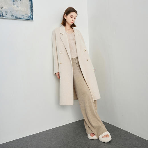 三彩2024冬季新款西装领毛呢大衣阿尔巴卡双面呢外套宽松女M 商品图3