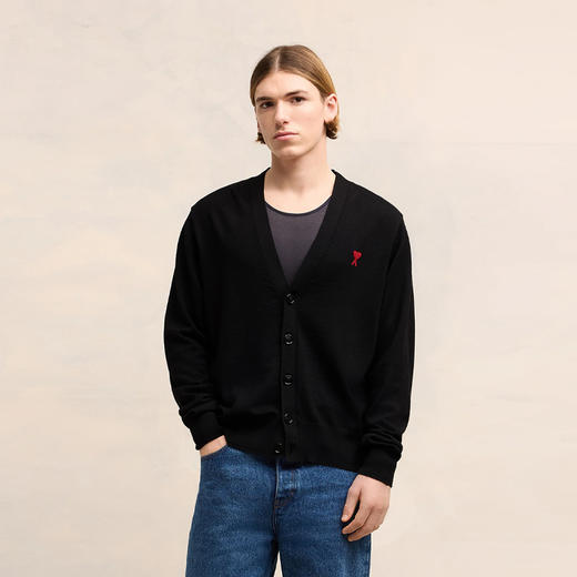 AMI 男士徽标提花经典美利奴羊毛针织开衫 黑色 BFHKC001 001 001 商品图3