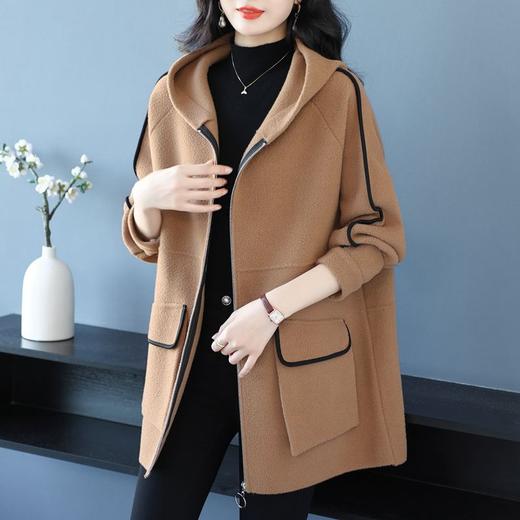 CC-10-5738加厚连帽毛呢外套女秋季中长款百搭大码新款时尚呢子大衣 商品图0