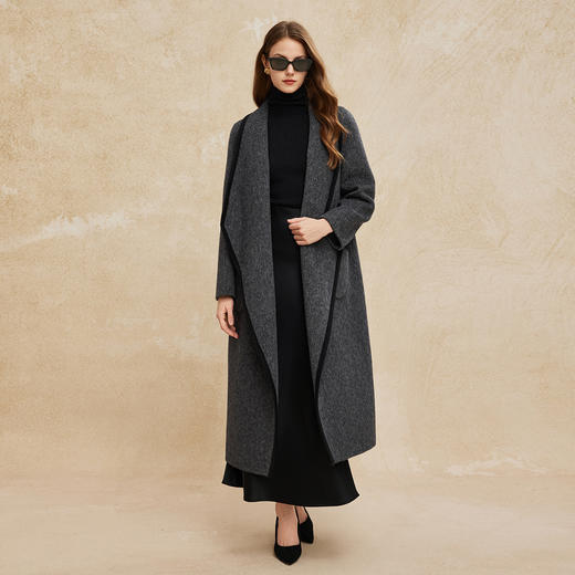 PH956斯尔丽24新款撞色设计翻领长款简约时尚休闲羊毛大衣 商品图7