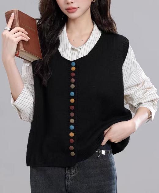 LR圆领撞色小扣子针织马甲 商品图1