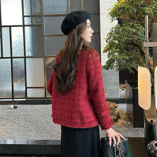 奢姿大码女装2024冬季胖妹妹减龄粗花呢小香风时单排扣时尚外套9944391137 商品图3
