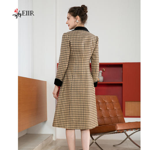 司歌复古格子中长款外套拼丝绒收腰冬女R901187X 商品图2