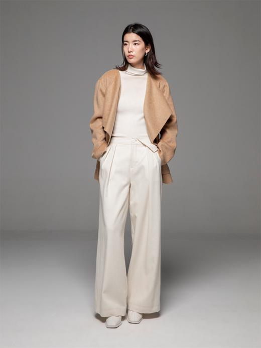 LIYIHAN 24冬绵羊毛不规则结构翻领短款大衣腰带高级复古设计感 商品图3