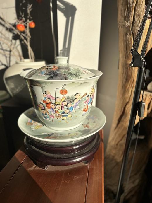 新粉结合百子图元宝大盖碗 商品图0