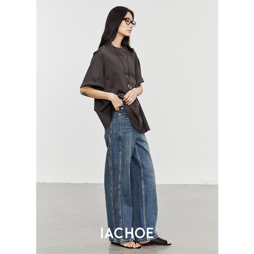 棉仓3561519004-秋季直筒显瘦复古超模裤牛仔裤  设计双裁线拼裁阔腿裤 商品图2