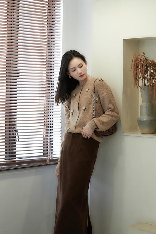 Stay2Weeks 咖色温柔知性花朵针织开衫 19037 商品图1