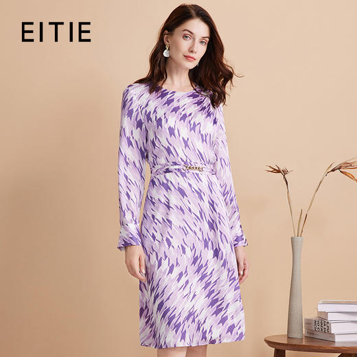 EITIE爱特爱秋季新款印花收腰显瘦通勤连衣裙7507221 商品图0