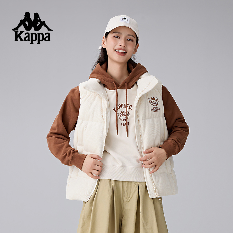 Kappa卡帕背靠背秋冬丝绒灯芯绒羽绒马甲复古运动背心保暖外套女K0E82NY01
