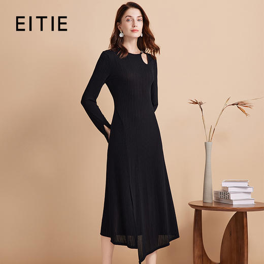 EITIE爱特爱领口镂空下摆不规则设计复古优雅连衣裙7507208 商品图0