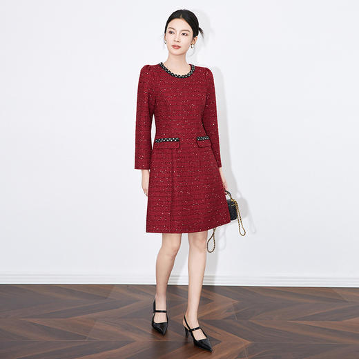 【高货wl】全新升级【铂金会员349/天猫469/差价120】(15613) 洛诗琳名秋冬媛小香风羊毛粗花呢重工亮片镶钻收腰连衣裙 商品图1