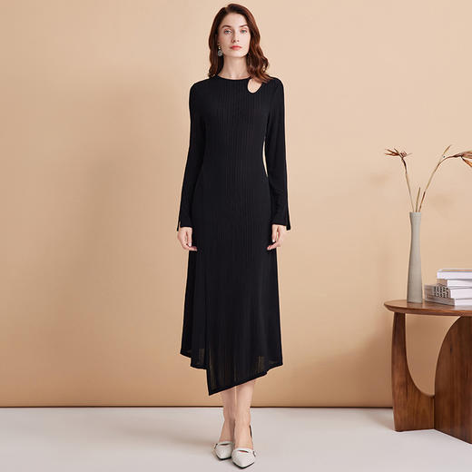 EITIE爱特爱领口镂空下摆不规则设计复古优雅连衣裙7507208 商品图1