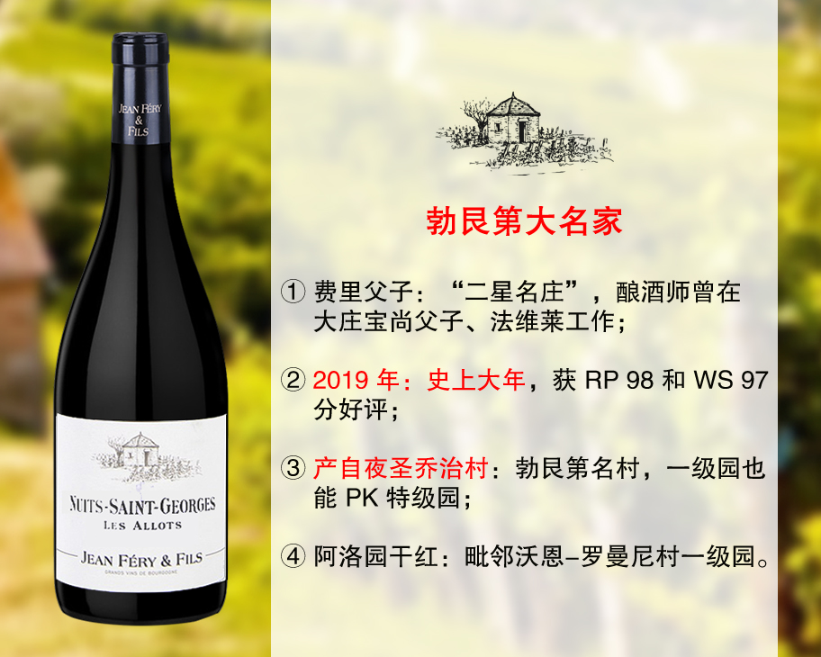 【现货特促，售完无补】98分大年：费里父子酒庄夜圣乔治阿洛单一园干红（2019年）