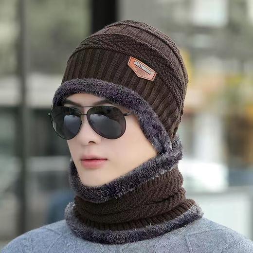 男女款冬季围脖针织帽加绒加厚两件套骑车防寒棉帽保暖防风毛线帽 商品图3