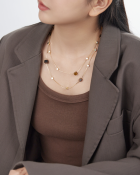 Oflye潮流饰品 美拉德复古虎眼石双层项链秋冬叠戴新款轻奢小众高级感毛衣链