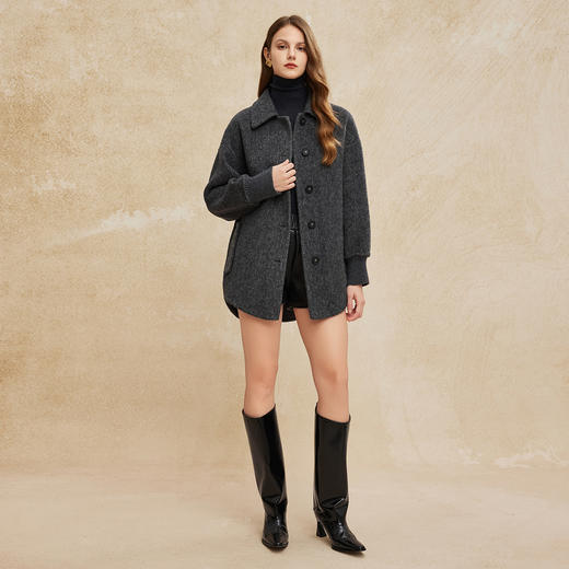 PH957斯尔丽24新款高支羊毛小翻领廓形前短后长双面呢大衣 商品图10