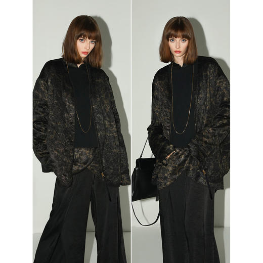 【秒杀】COCOBELLA烫金缎面拼接针织衬衫早春新中式小立领衬衣SR0051 商品图2