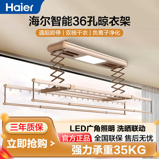 海尔（Haier）海尔智能晾衣机阳台多功能晾衣杆照明风干烘干负离子HS07鎏光铜 鎏光铜HS07 【风干烘干】 商品图1
