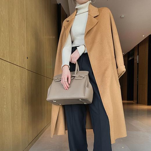 【喵小仟 水波纹羊毛双面呢大衣】2024年新款过膝系带羊毛大衣 经典百搭 简约大方不挑人 商品图2