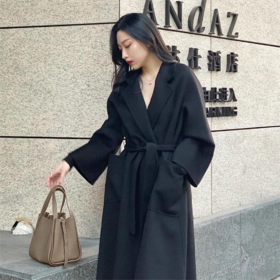 【喵小仟 水波纹羊毛双面呢大衣】2024年新款过膝系带羊毛大衣 经典百搭 简约大方不挑人