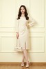 SIA SAYLOR 气质珍珠白拼接式褶皱连衣裙 19058 商品缩略图0