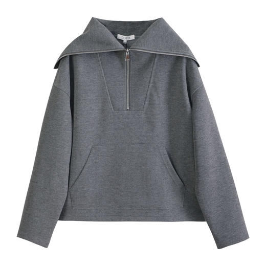 玳莎半拉链翻领卫衣简约时尚通勤灰色落肩袖上衣2024年冬季新款女  ED32302 商品图4