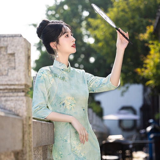 新中式国风改良日常，气质显白长款旗袍裙MLS7027 商品图2