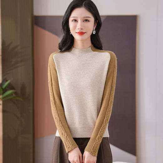 CC-101-59057半高领拼色毛衣女士秋冬2024新款时尚减龄内搭厚款羊毛针织打底衫 商品图2