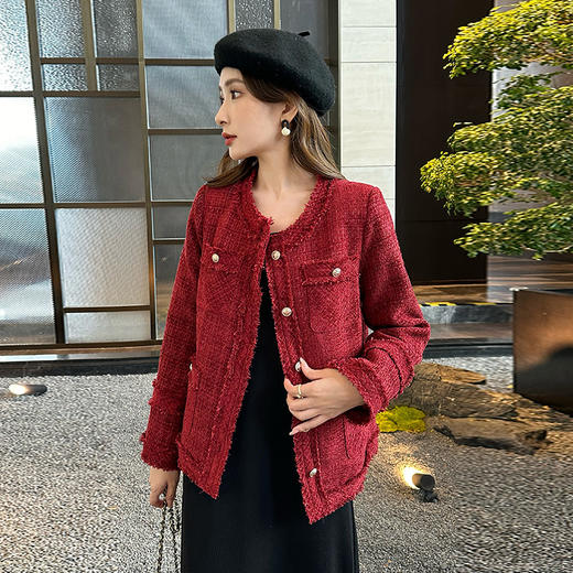 奢姿大码女装2024冬季胖妹妹减龄粗花呢小香风时单排扣时尚外套9944391137 商品图1