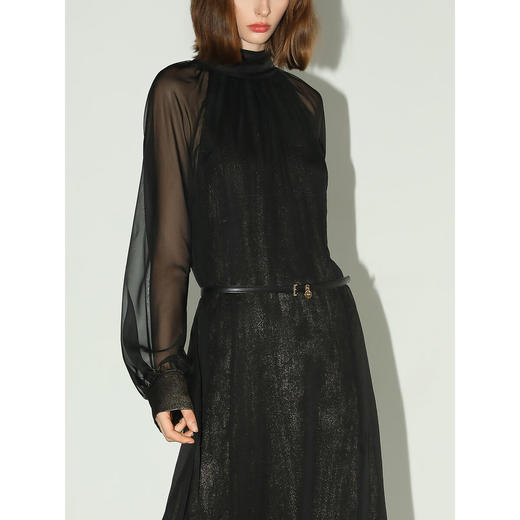 【限时秒杀】COCOBELLA[黑金]赫本风优雅小黑裙半高领假两件连衣裙FR0053 商品图1