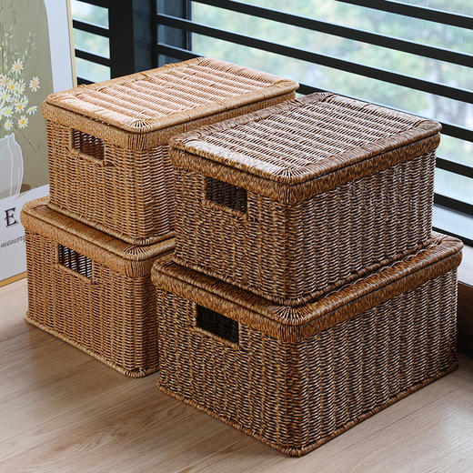 【浅色/深色】娜家仿藤大号翻盖收纳箱 商品图0