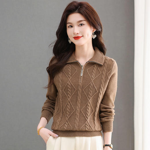 CC-tbrk-X1808秋冬厚款套头半拉链翻领针织衫女宽松纯色显瘦纯色打底毛衣女 商品图1