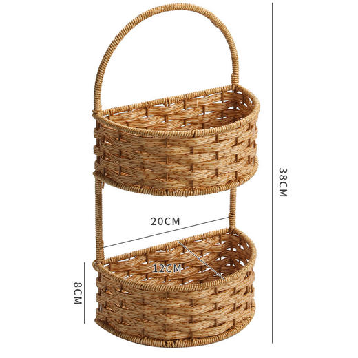 【浅咖色】娜家仿藤编二层挂墙篮 商品图3