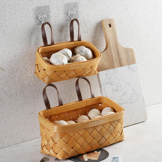 【橙色】娜家长方形双皮耳木制挂篮 商品图2