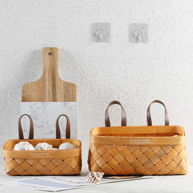 【橙色】娜家长方形双皮耳木制挂篮